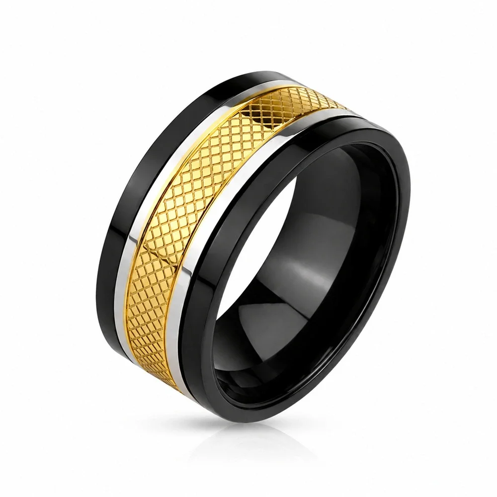 Men’s black gold band 316L stainless steel spinning ring hypoallergenic size 9
